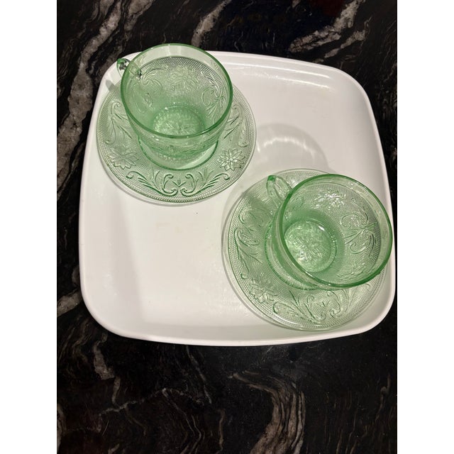 1980s Chantilly Green Cup and Saucer Set Made by Indiana Glass - Set of 4 For Sale - Image 10 of 12