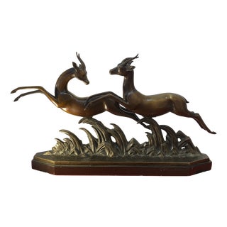 Lucien Alliot, Art Deco Sculpture of Gazelles, 1930s, Bronze on Marble Base For Sale