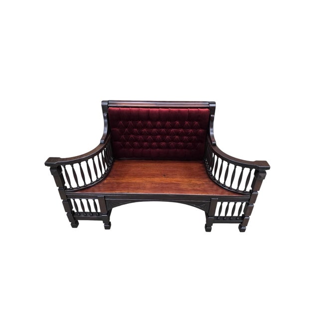Antique Eastlake Victorian Style Upholstered Back Settee For Sale In Chicago - Image 6 of 7