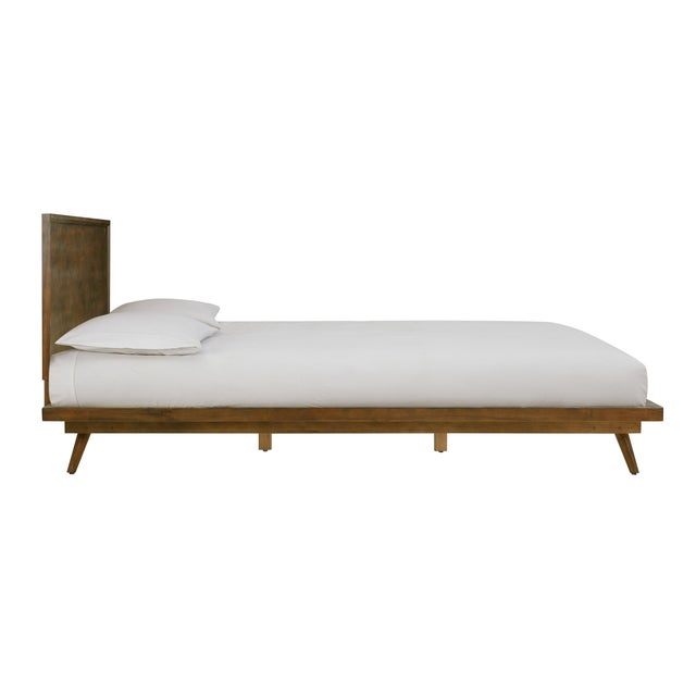 Boho Chic Emery Platform Walnut Queen Bed For Sale - Image 3 of 9