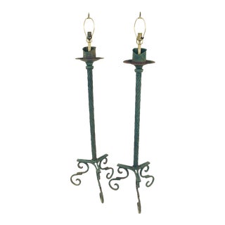 1920 Wrought Iron Standing Floor Lamps - a Pair For Sale