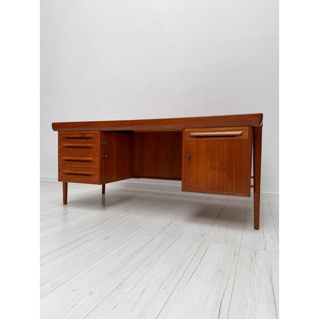 Wood Danish Teak Executive Writing Desk by Ib Kofod-Larsen, 1960s For Sale - Image 7 of 18