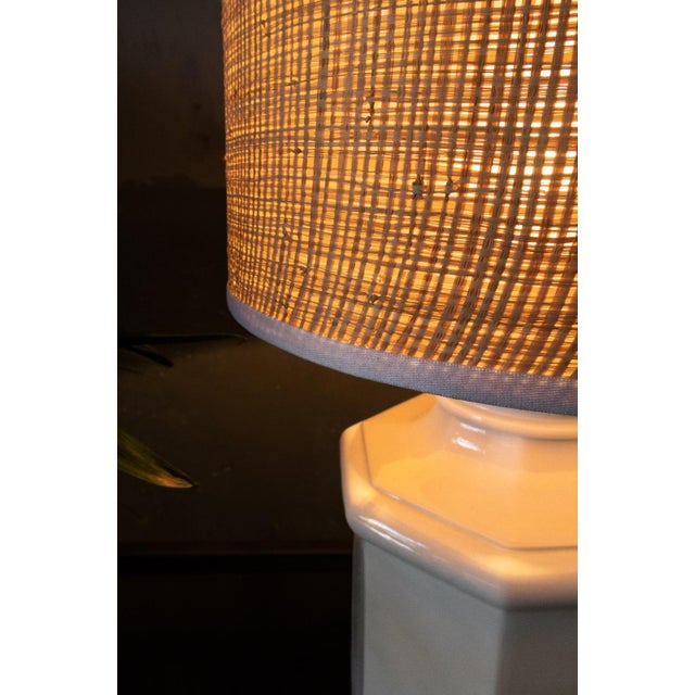 Ceramic Table Lamp with Raffia Lampshade, 1980s For Sale - Image 4 of 5