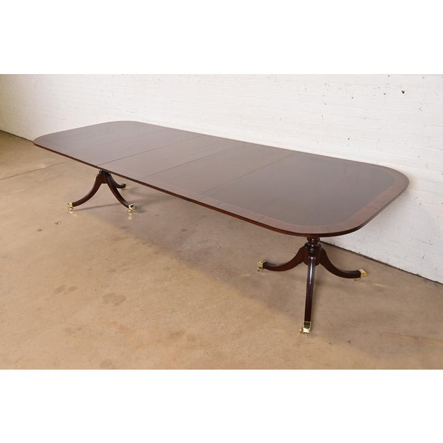 Councill Furniture Georgian Banded Mahogany Double Pedestal Extension Dining Table, Newly Refinished For Sale - Image 14 of 14