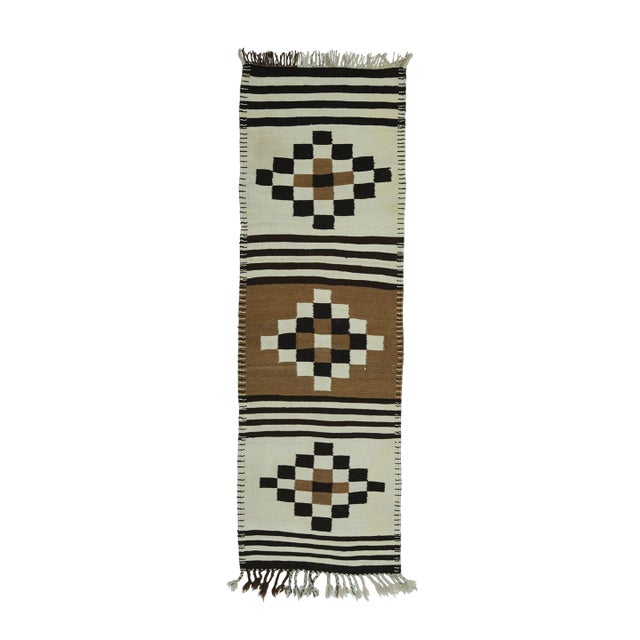 1970s Vintage Turkish Oushak Handmade Wool Cotton Beige Runner Rug For Sale