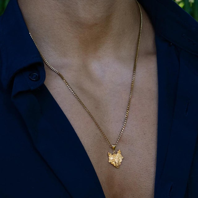 Early 21st Century Golden Wolf Spirit Men’s Necklace For Sale - Image 5 of 11
