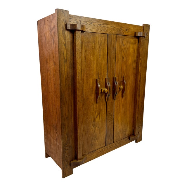 Brutalist Belgian Oak Cupboard, 1960s For Sale
