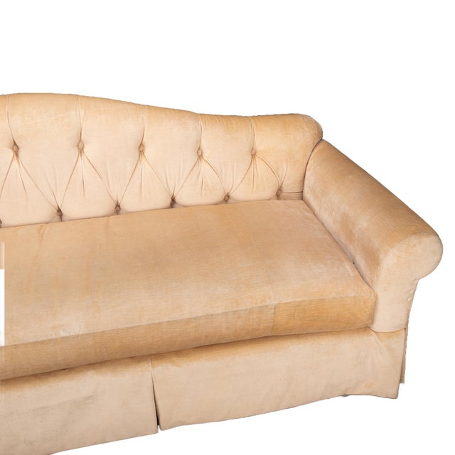 2000 - 2009 Baker Furniture Golden Beige Tufted Chesterfield Velvet Long Sofa For Sale - Image 5 of 12
