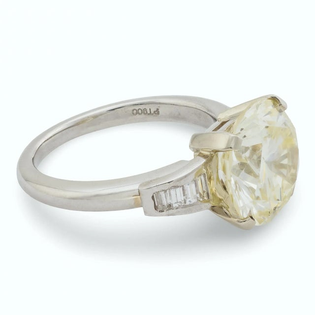 1950s Mid Century Gia 5.07 Carat Round Brilliant Cut Diamond Platinum Ring, Size 6 For Sale - Image 5 of 7