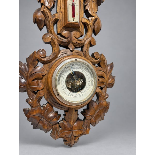 Black Forest Style Carved Aneroid Barometer and Thermometer, C. 1890 For Sale - Image 4 of 9