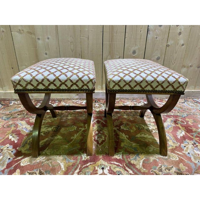 Wood Curule Stools, Set of 2 For Sale - Image 7 of 9