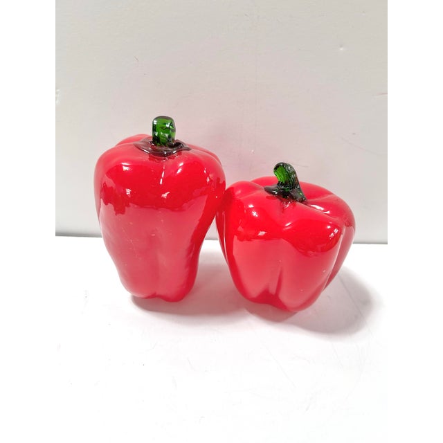 Glass Vintage Murano-Style Veggies Blown Art Glass Bell Peppers – Set of 7 Red Yellow Green Italian Kitchen Decor For Sale - Image 7 of 8