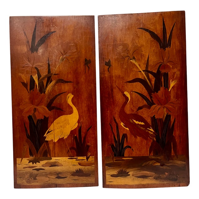 Art Nouveau Marquetry Panels, 1890s, Set of 2 For Sale