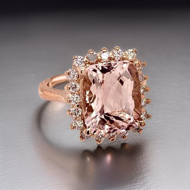 Metal Tourmaline Rubellite Diamond Ring 14k Rose Gold 7.45 TCW Certified, Size 6.5 For Sale - Image 7 of 17