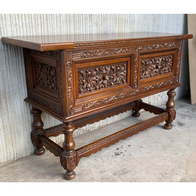 Spanish 1930s Spanish Walnut Console Chest For Sale - Image 3 of 11