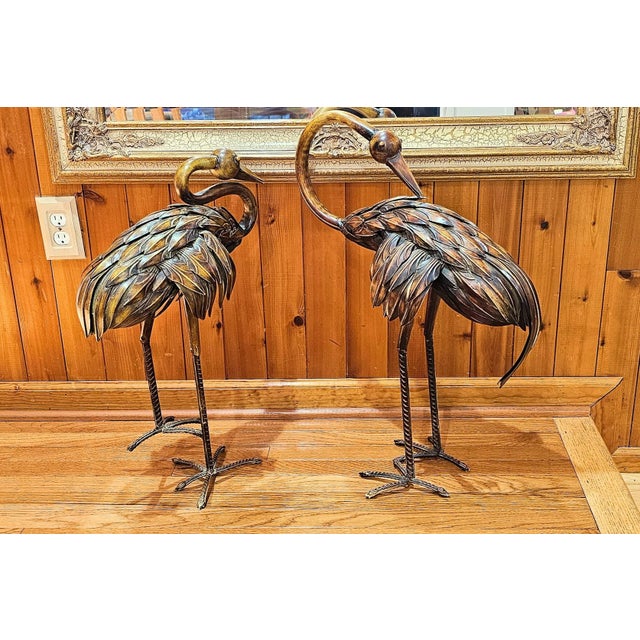 Pair of Bronze Flamingo Crane Sculptures – Mid-Century Modern, Lost Wax Cast For Sale - Image 4 of 18