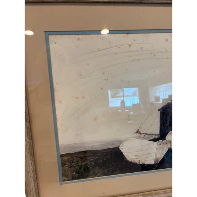 Late 20th Century Vintage Andrew Wyeth the Sisters Framed Coastal Maine Dories Print Boat Art For Sale - Image 5 of 12