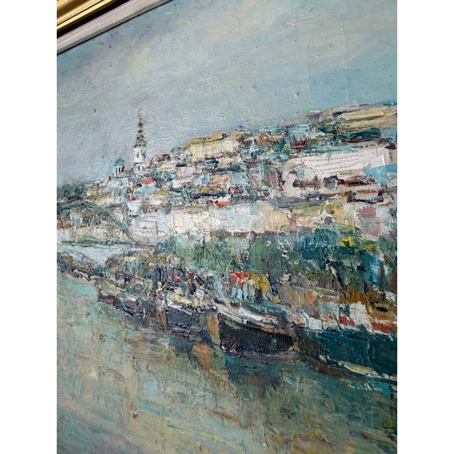 Vintage European Impressionist River Cityscape Oil Painting on Canvas – Framed For Sale - Image 9 of 10