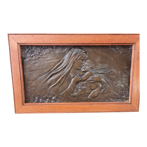Antique Madonna & Child Bronze Wall Plaque Art Bas Rellief Sculpture Art Nouveau