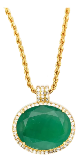 28.56 Carat Oval Cut Emerald & Diamond Halo 18k Gold Pendant Necklace