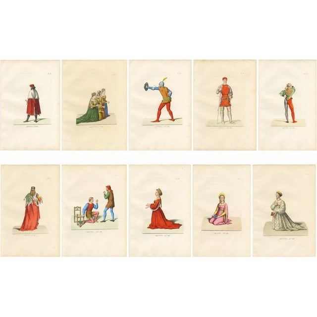 P. Mercuri, Medieval Courtly Costumes and Figures, 1845, Lithograph, Set of 10 For Sale - Image 14 of 14
