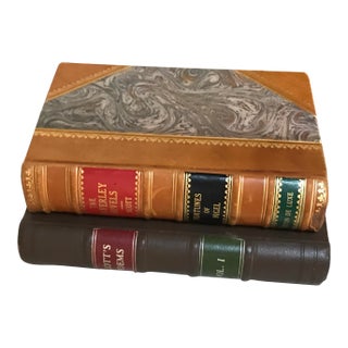 Brown Leather Book & Book Box - A Pair For Sale