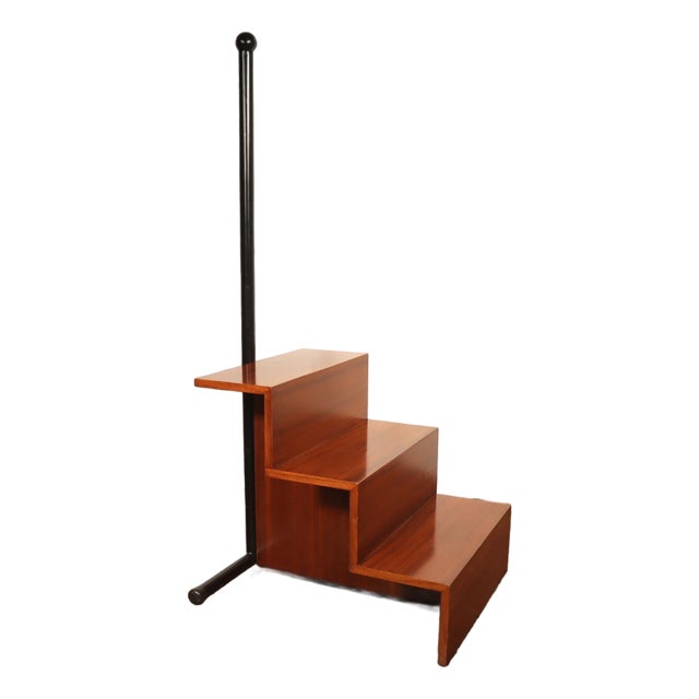 Vintage Modern Library Steps Step Ladder Mahogany Mid Century Style 70's 80's Stool For Sale
