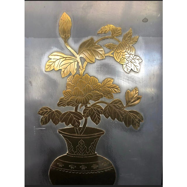 1960s Pair of Vintage Pewter and Brass Wall Plaques Made in Hong Kong For Sale - Image 5 of 10