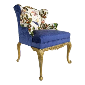 Mid 20th Century Giltwood Recently Upholstered Wingback Armchair With Floral Print Fabric