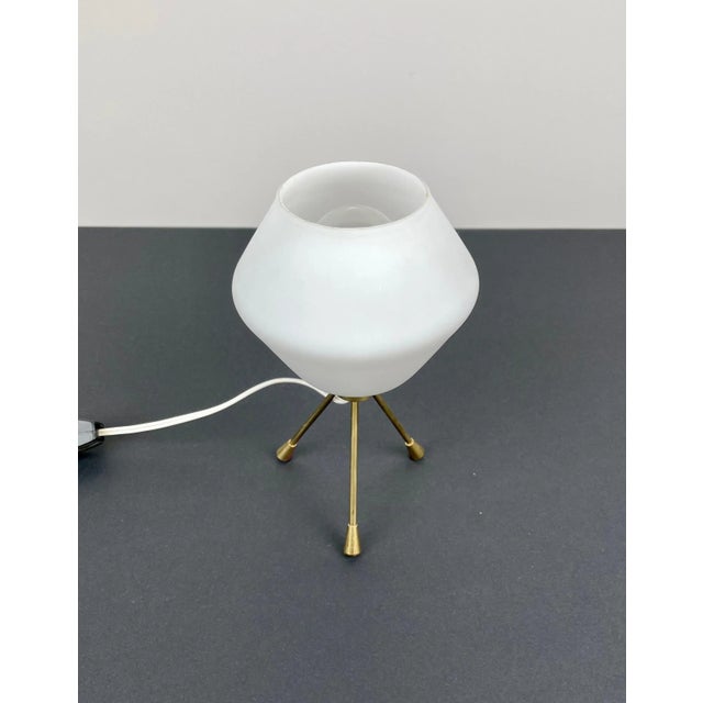 Brass & Opaline Glass Tripod Table Lamp, Italy, 1960s For Sale - Image 4 of 10