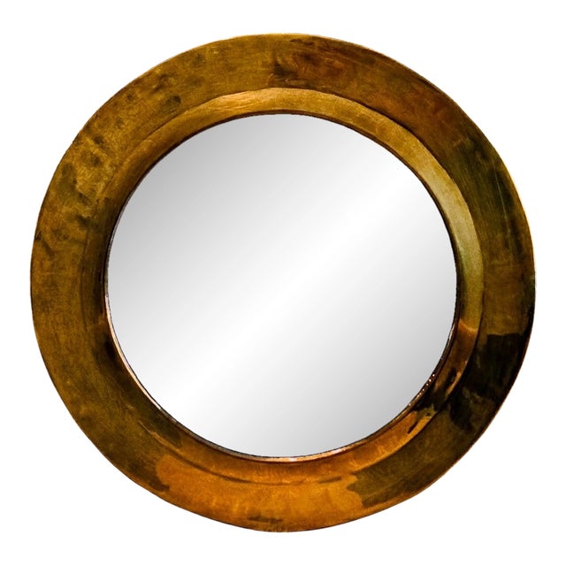 Handcrafted Moroccan Solid Brass Round Wall Mirror, 15.25" Design International For Sale