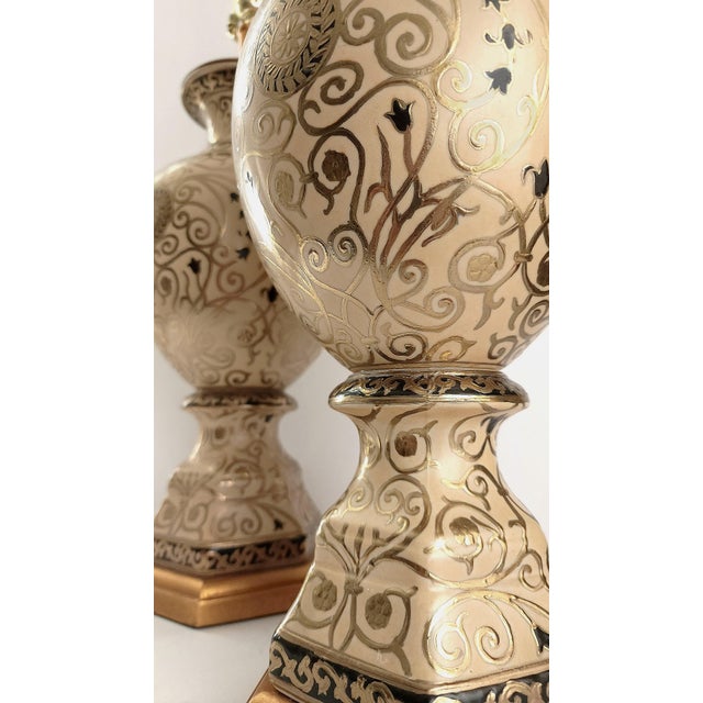 Vintage Hand Painted Ceramic Moorish Table Lamps Restored - A Pair For Sale - Image 9 of 14