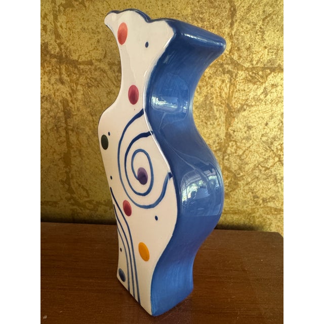 1990s 1990s Ceramic Art Vase With Swirl and Dot Pattern and Blue Sides For Sale - Image 5 of 10
