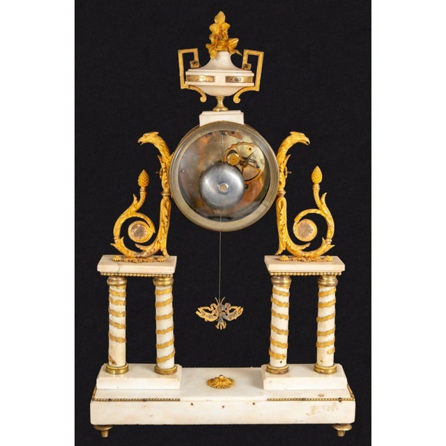 Louis XVI Style Ormolu Mounted White Marble Clock For Sale - Image 4 of 4