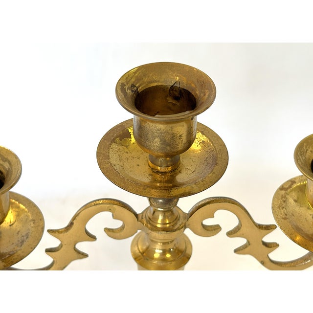 Vintage Brass 3-Candle Holder Made in Japan For Sale - Image 9 of 14