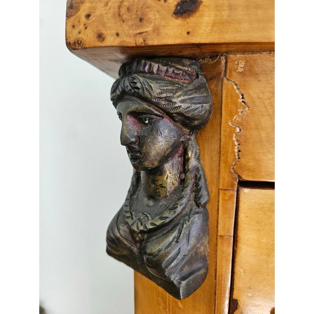 Biedermeier Mid-20th Century Burl Wood Marble-Top Tall Chest of Drawers For Sale - Image 3 of 8