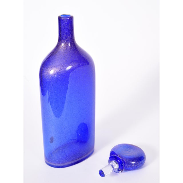 Vintage Cobalt Blue Murano Glass With Gold Flecks Decanter For Sale - Image 4 of 9