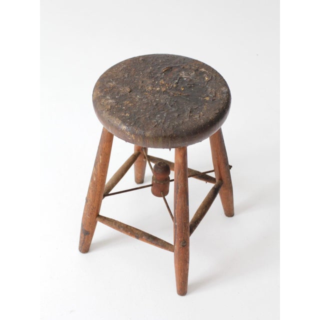 Early 20th Century Antique Primitive Wood Stool For Sale - Image 5 of 12