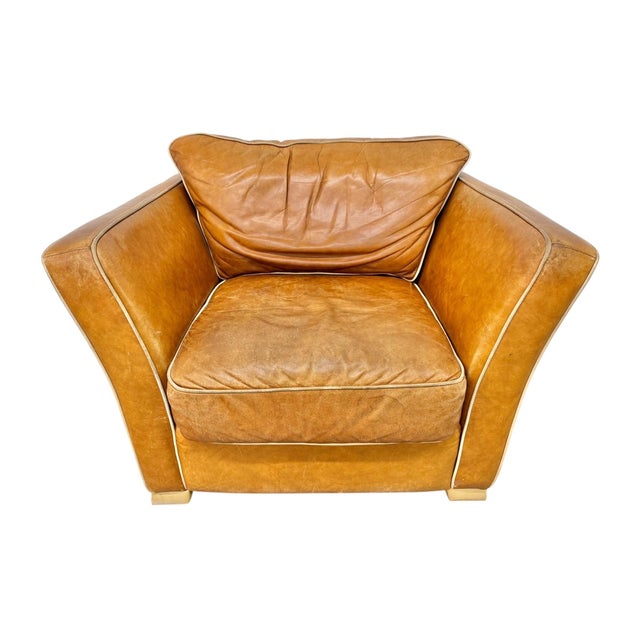 American Vintage Ralph Lauren Style Leather Club Chair & Ottoman For Sale - Image 3 of 9