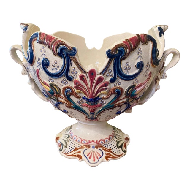 Antique Barbotine Majolica Jardinière For Sale