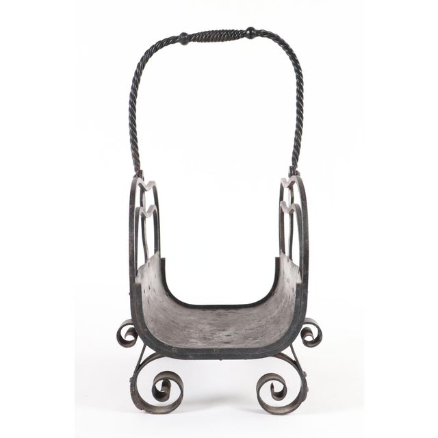 Antique Arts & Crafts Wrought Iron Fireplace Log Basket For Sale - Image 4 of 7
