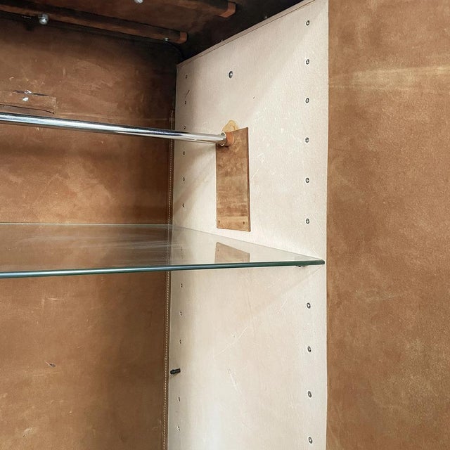 Italian Modern Wardrobe in Brown Leather and Metal, 1980s For Sale - Image 14 of 18