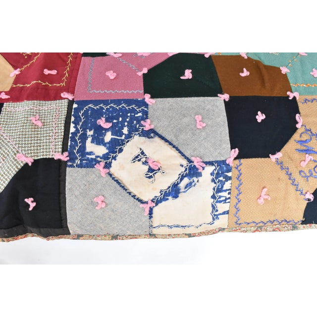 Black Antique Crazy Quilt For Sale - Image 8 of 12