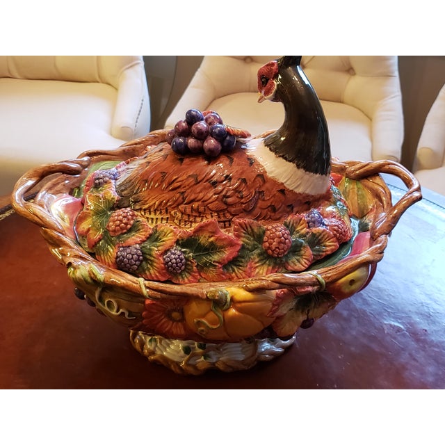 Fitz and Floyd Late 20th Century Fitz & Floyd Autumn Bounty Pheasant Tureen For Sale - Image 4 of 10
