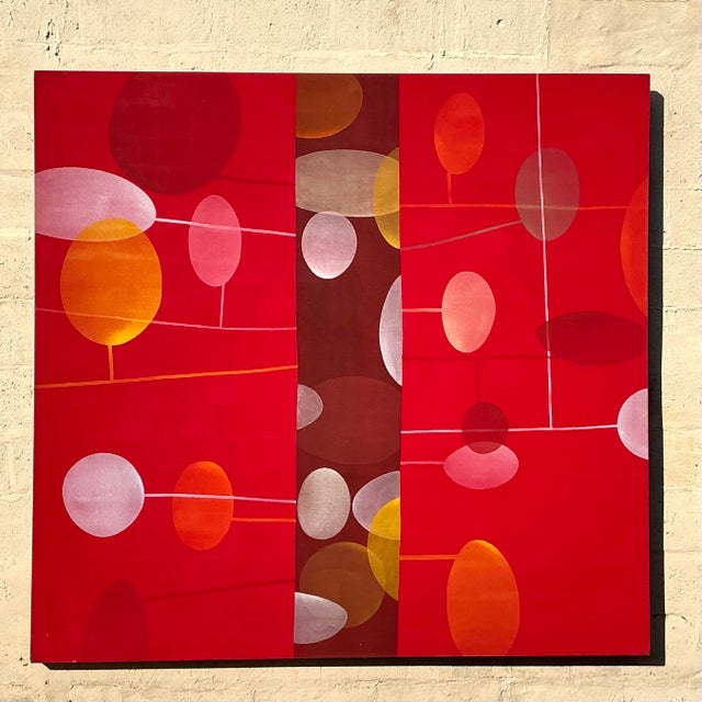 Late 20th Century Vintage Boho Geometric Abstract Oil Painting on Canvas For Sale - Image 5 of 9