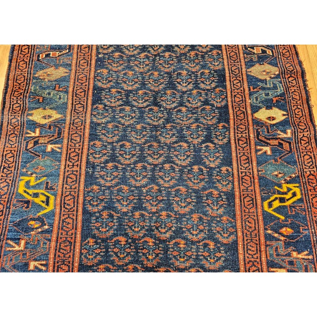 Antique Persian Bidjar Rug, Hand-Knotted Wool, Allover Paisley Pattern. Blue & Green, 4x6 For Sale - Image 10 of 16
