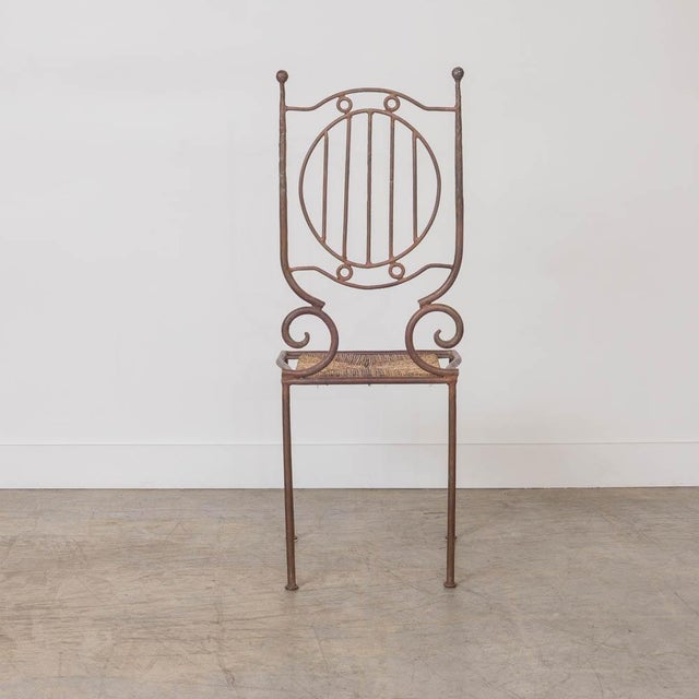 Metal Mid 20th Century French Neoclassical Iron and Woven Accent Chair For Sale - Image 7 of 11