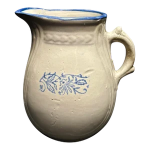 Early 1900s Blue and White Antique Salt Glaze Stoneware Milk Pitcher