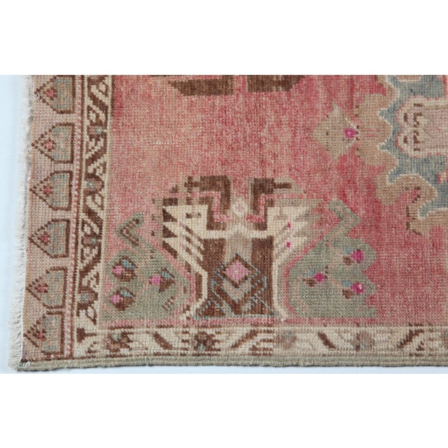 Vintage Turkish Door Mat Rug – Reddish Ground With Medallion & Muted Florals -1' 9'' X 3' 7'' For Sale - Image 10 of 10