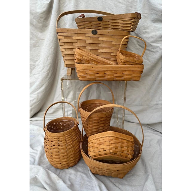 Wood Vintage Peterboro Handwoven Rectangle Basket For Sale - Image 7 of 7